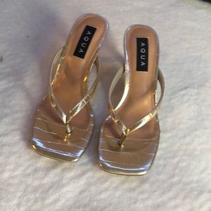 Gold kitten heel flip flops